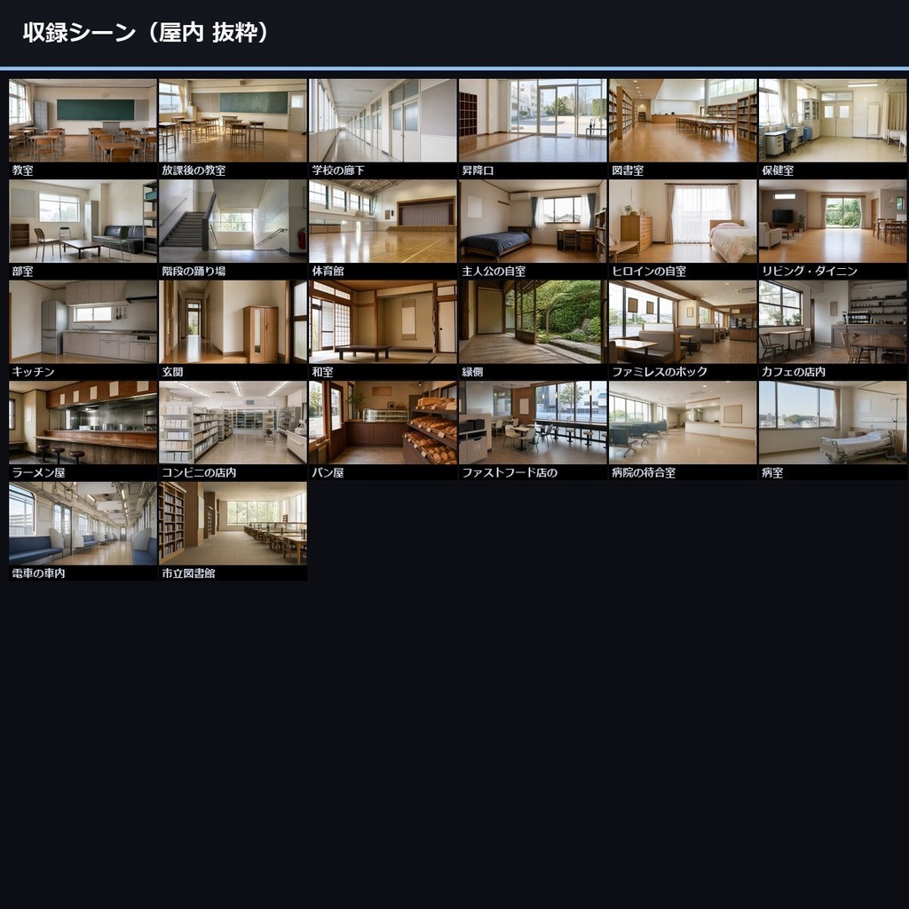 【ノベルゲーム背景】現代日本高校生の日常 背景素材集 実写版 50シーン×9差分 450枚【VN・商用利用可・AI生成】
