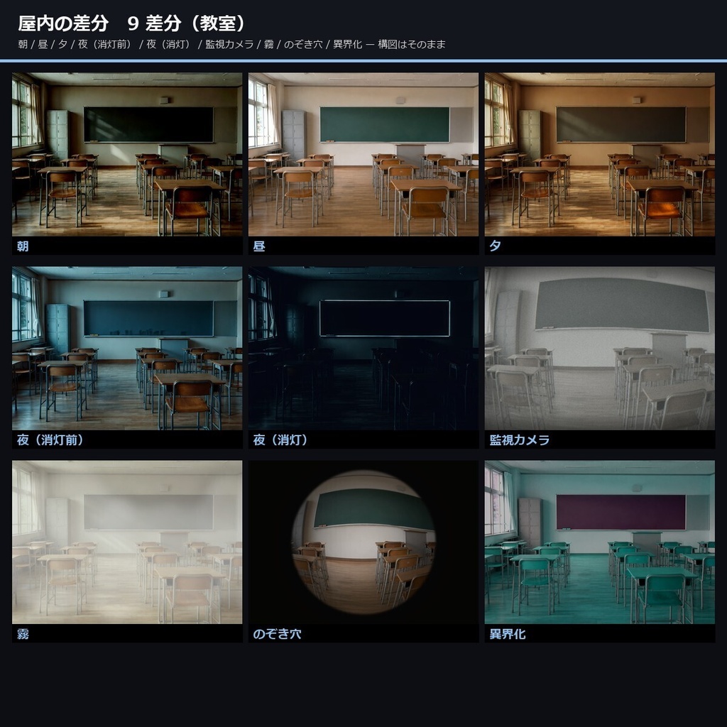 【ノベルゲーム背景】現代日本高校生の日常 背景素材集 実写版 50シーン×9差分 450枚【VN・商用利用可・AI生成】