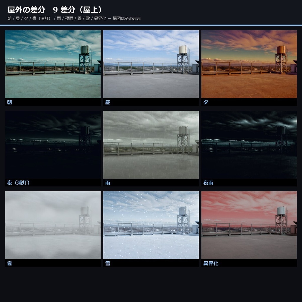 【ノベルゲーム背景】現代日本高校生の日常 背景素材集 実写版 50シーン×9差分 450枚【VN・商用利用可・AI生成】