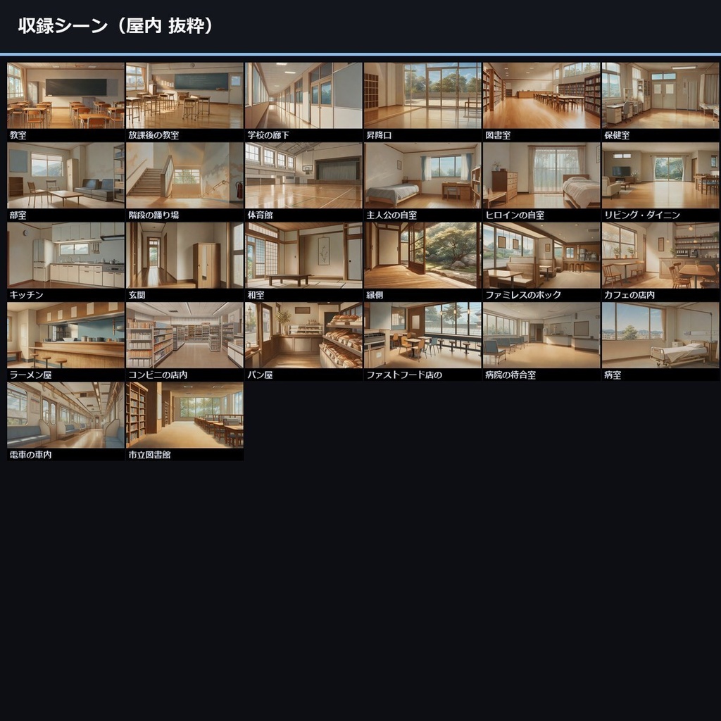 【ノベルゲーム背景】日本高校生の日常 背景素材集 アニメ版 50シーン×9差分 450枚【VN・商用利用可・AI生成】