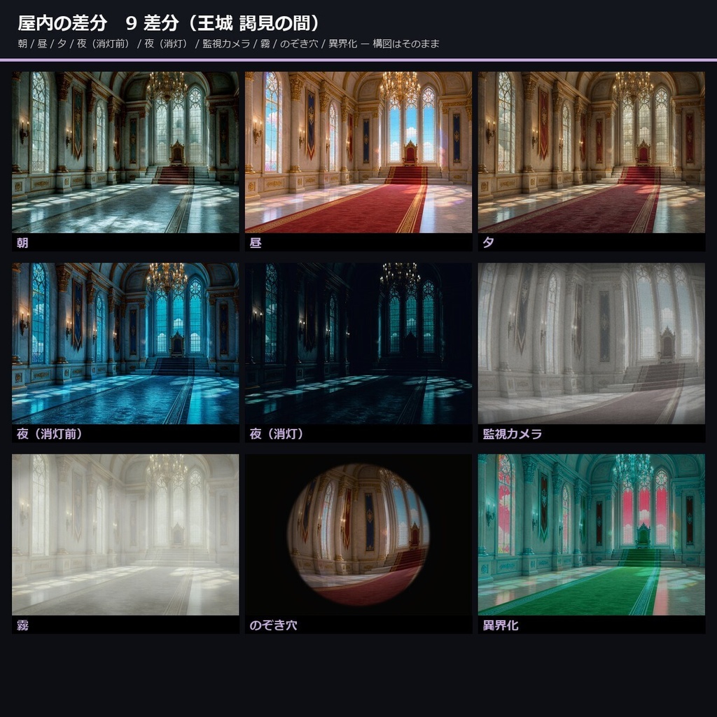 【ノベルゲーム背景】中世ファンタジー 背景素材集 実写調版 53シーン×9差分 477枚【1920×1080・商用利用可・AI生成】