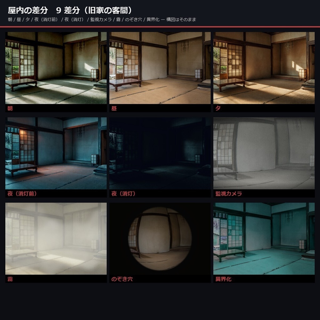 【ノベルゲーム背景】和風ホラー・因習村 背景素材集 実写版 50シーン×9差分 450枚【1920×1080・商用利用可・AI生成】