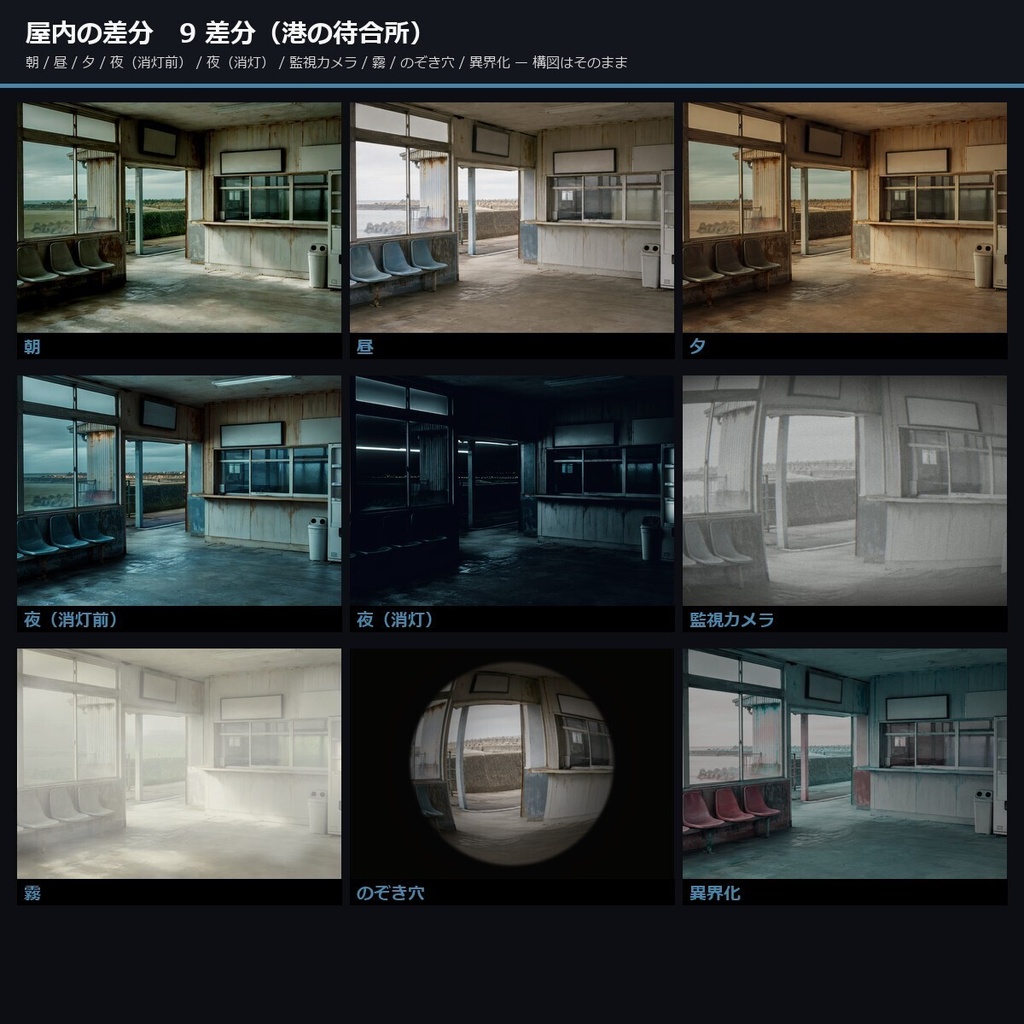 【ノベルゲーム背景】離島・海の因習 背景素材集 実写版 62シーン×9差分 558枚【1920×1080・商用利用可・AI生成】