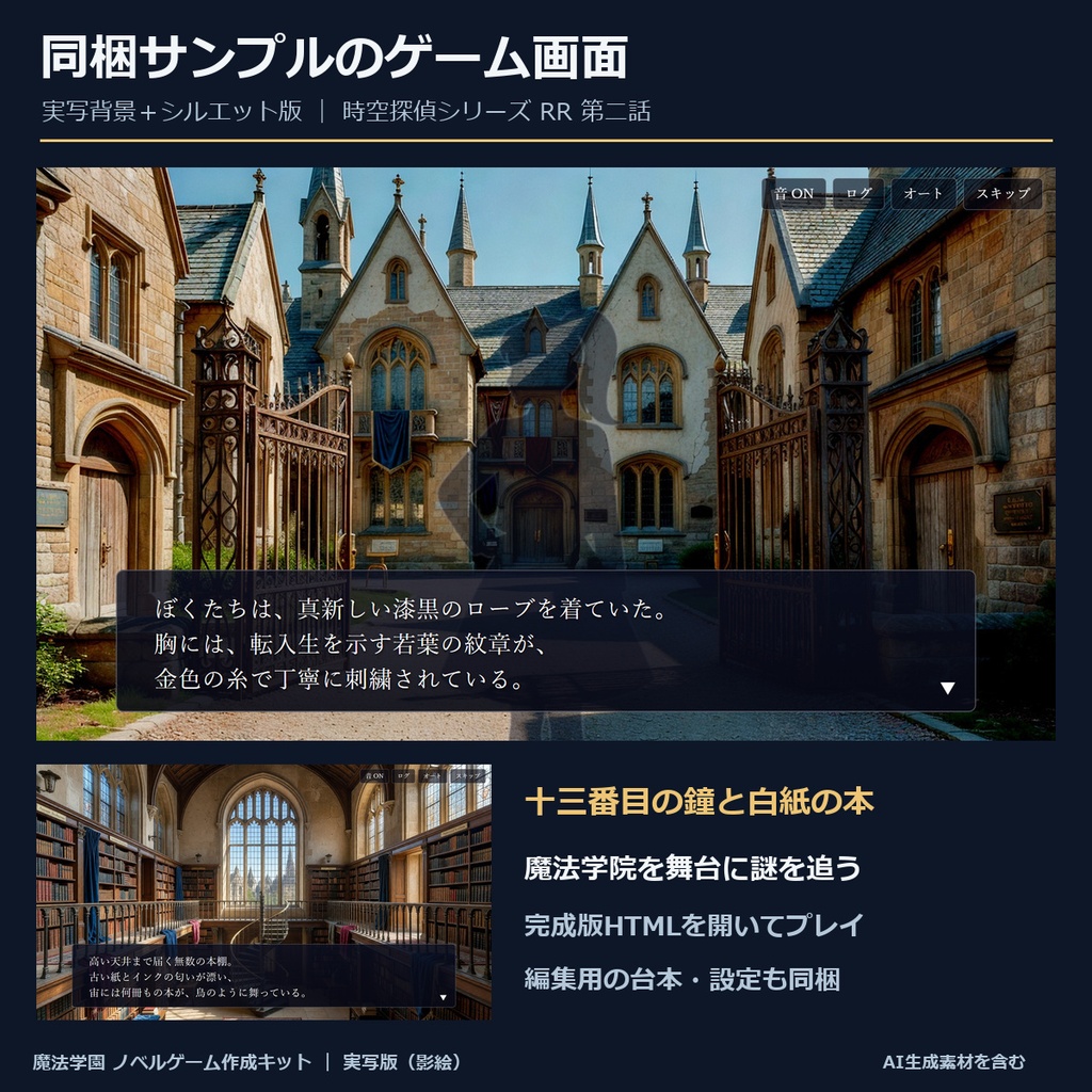 《1週間無料》【ノベルゲーム作成キット】魔法学園 実写版|背景630枚+影絵13点+仮台本+サンプルゲーム