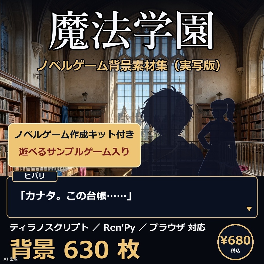 《1週間無料》【ノベルゲーム作成キット】魔法学園　実写版｜背景630枚＋影絵13点＋仮台本＋サンプルゲーム