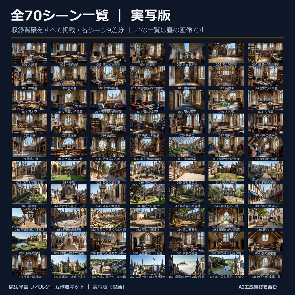 《1週間無料》【ノベルゲーム作成キット】魔法学園 実写版|背景630枚+影絵13点+仮台本+サンプルゲーム