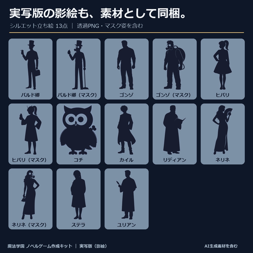 《1週間無料》【ノベルゲーム作成キット】魔法学園 実写版|背景630枚+影絵13点+仮台本+サンプルゲーム