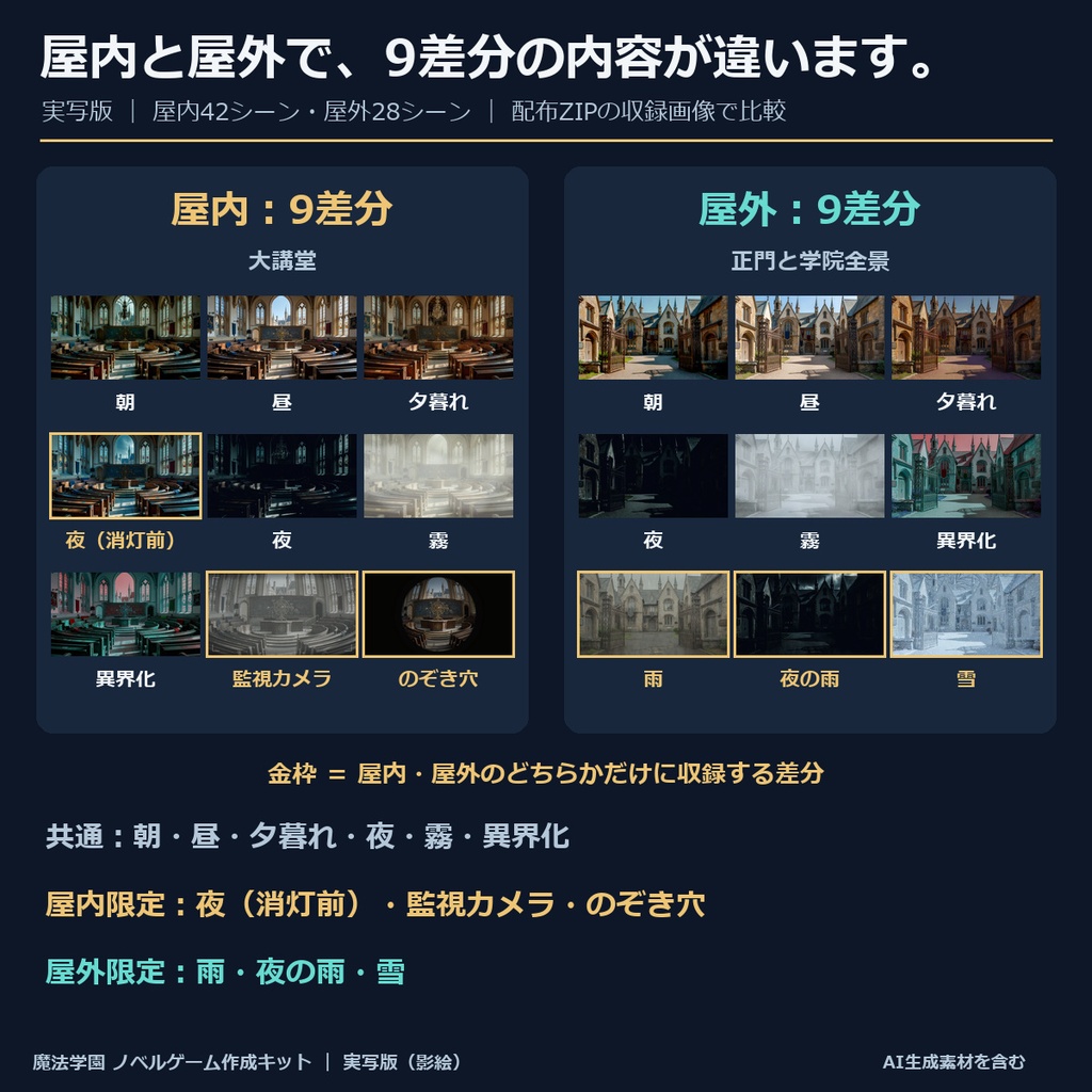 《1週間無料》【ノベルゲーム作成キット】魔法学園 実写版|背景630枚+影絵13点+仮台本+サンプルゲーム