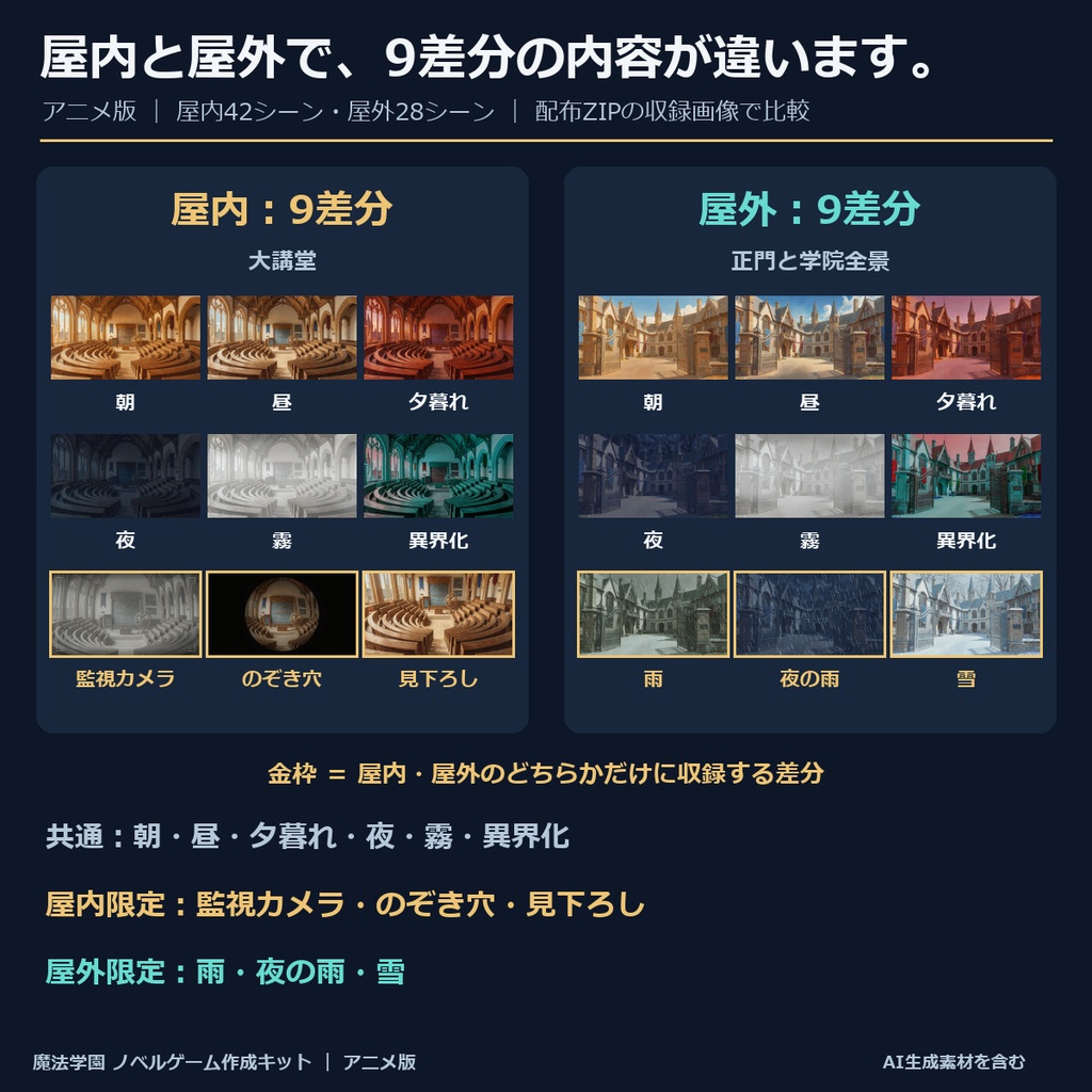 《1週間無料》【ノベルゲーム作成キット】魔法学園 アニメ版|背景630枚+表情付き立ち絵・衣装・挿絵+台本+サンプルゲーム