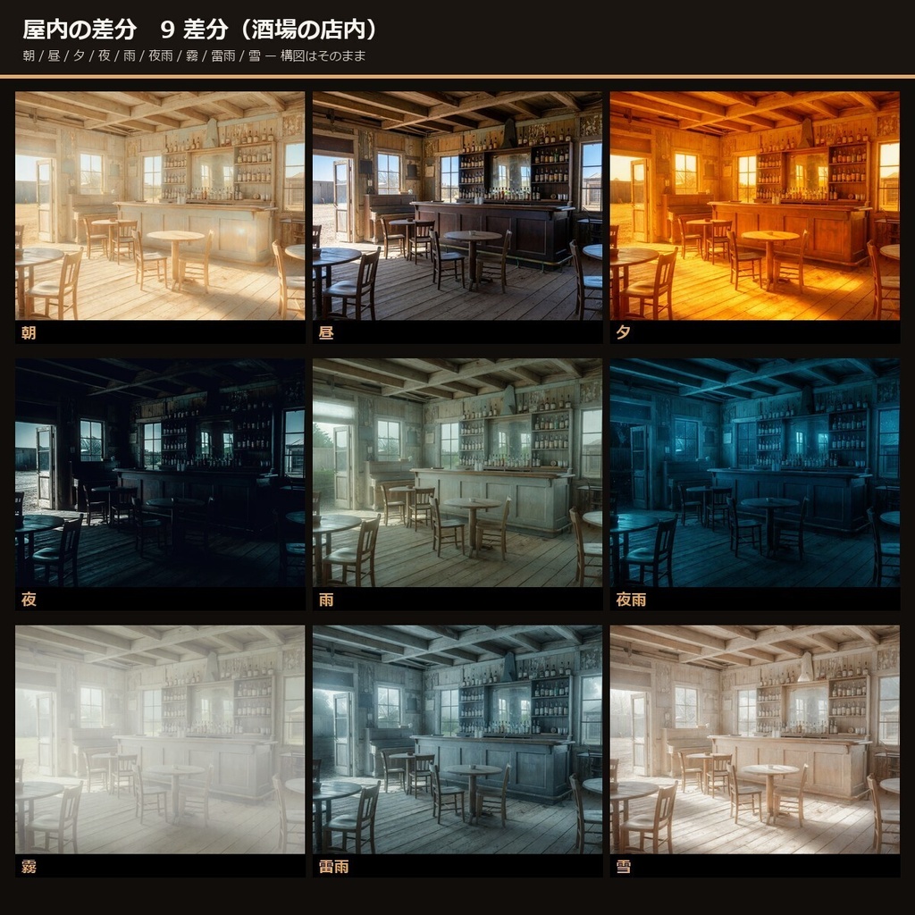 《3日間半額‼》【TRPG】西部劇 背景素材集 実写版 90シーン×9差分 810枚+小道具121点【商用利用可・ccfolia・AI生成】