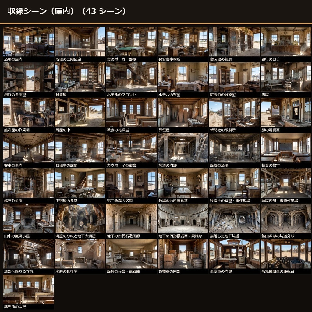 《3日間半額‼》【TRPG】西部劇 背景素材集 実写版 90シーン×9差分 810枚+小道具121点【商用利用可・ccfolia・AI生成】