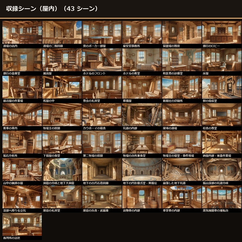 【TRPG】西部劇 背景素材集 アニメ版 90シーン×9差分 810枚+小道具121点【商用利用可・ccfolia・AI生成】
