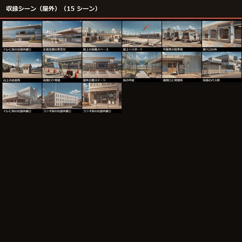 【TTRPG】放送局 背景素材集 アニメ版 75シーン×9差分 674枚+小道具52点【商用利用可・ccfolia・AI生成】