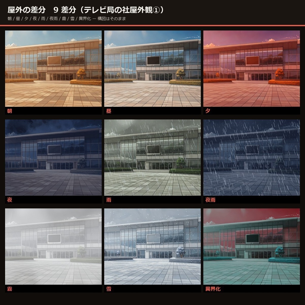 【TTRPG】放送局 背景素材集 アニメ版 75シーン×9差分 674枚+小道具52点【商用利用可・ccfolia・AI生成】