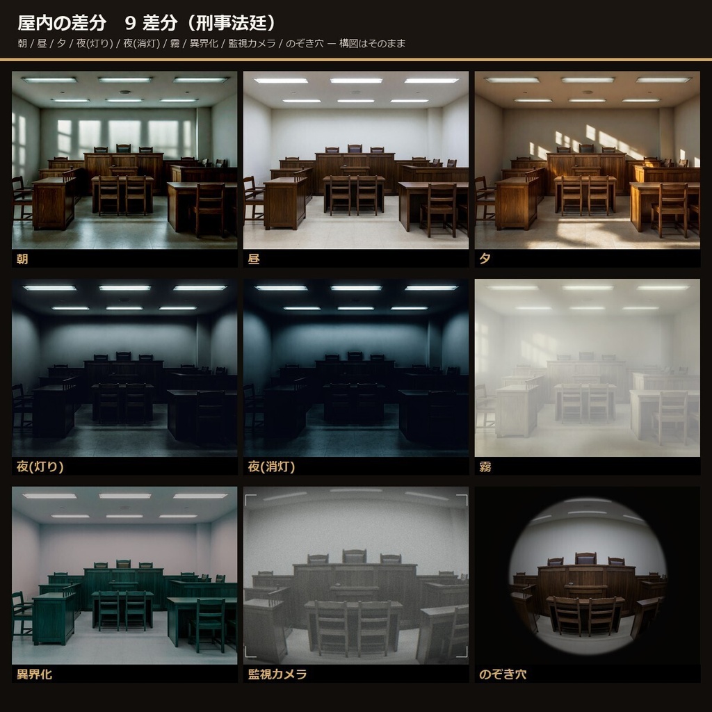 《3日間半額》【TTRPG】裁判所・警察 背景素材集 実写版 68シーン×9差分 612枚+小道具50点【商用利用可・ccfolia・AI生成】