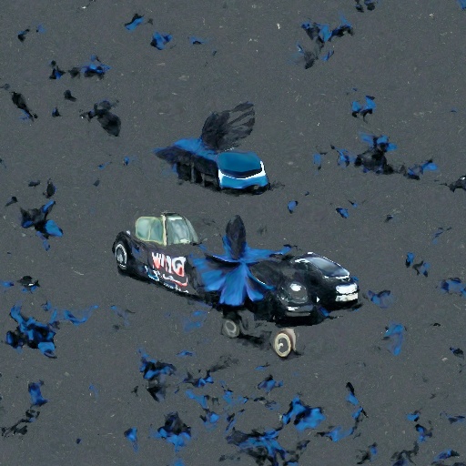 「黒い翼のはえた青い乗り物」アート画像