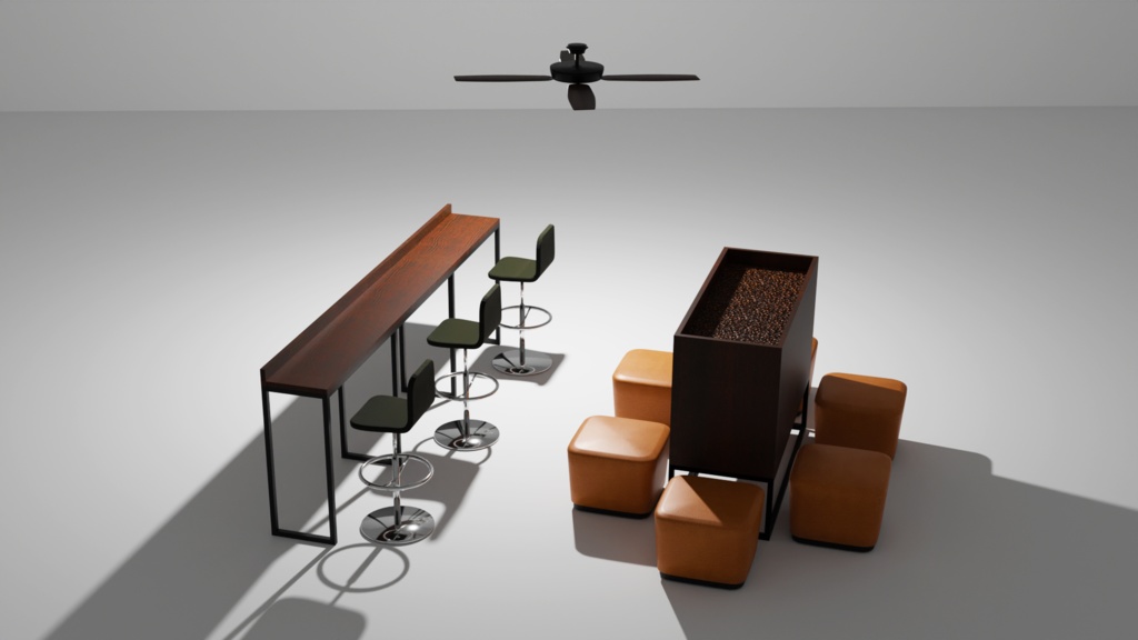 3Dモデル　カフェラウンジ家具セット