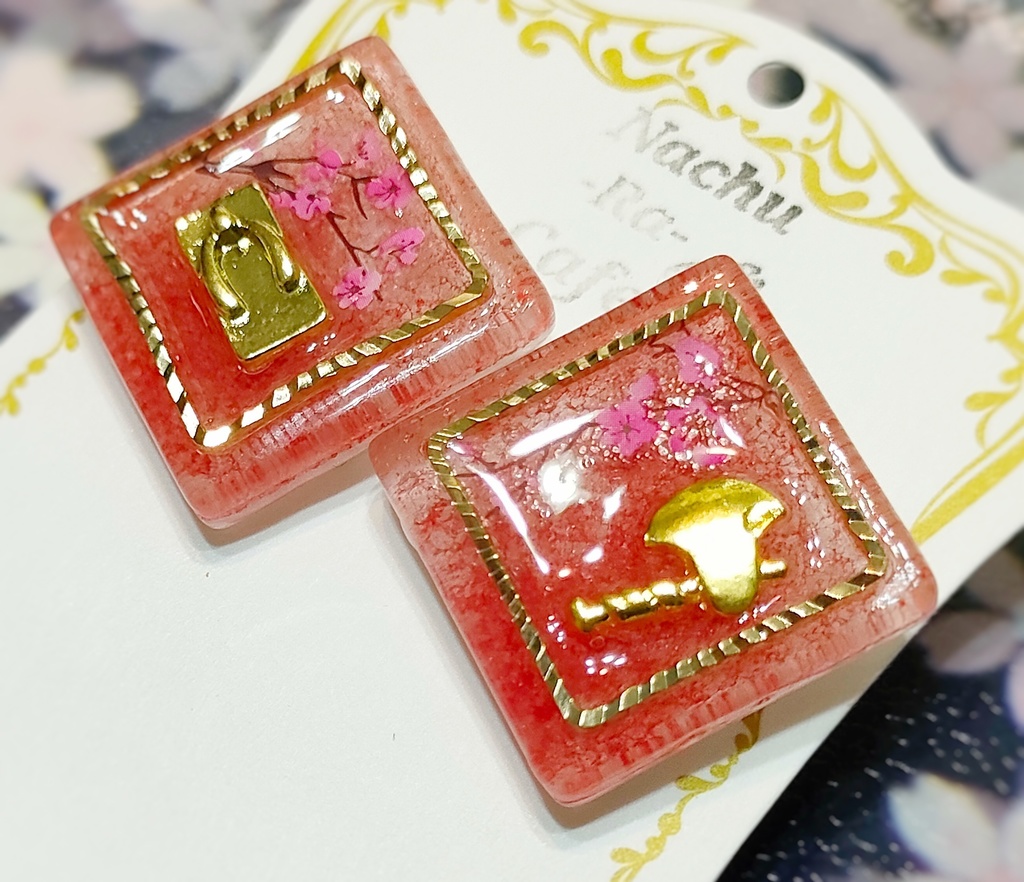 血桜と父水概念ガラスタイルピアス/イヤリング