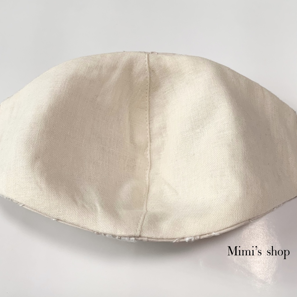 コットンレースの小顔見せリボンマスク ダブルガーゼ ピンクベージュ 花柄 肌荒れしない 洗える オールシーズン