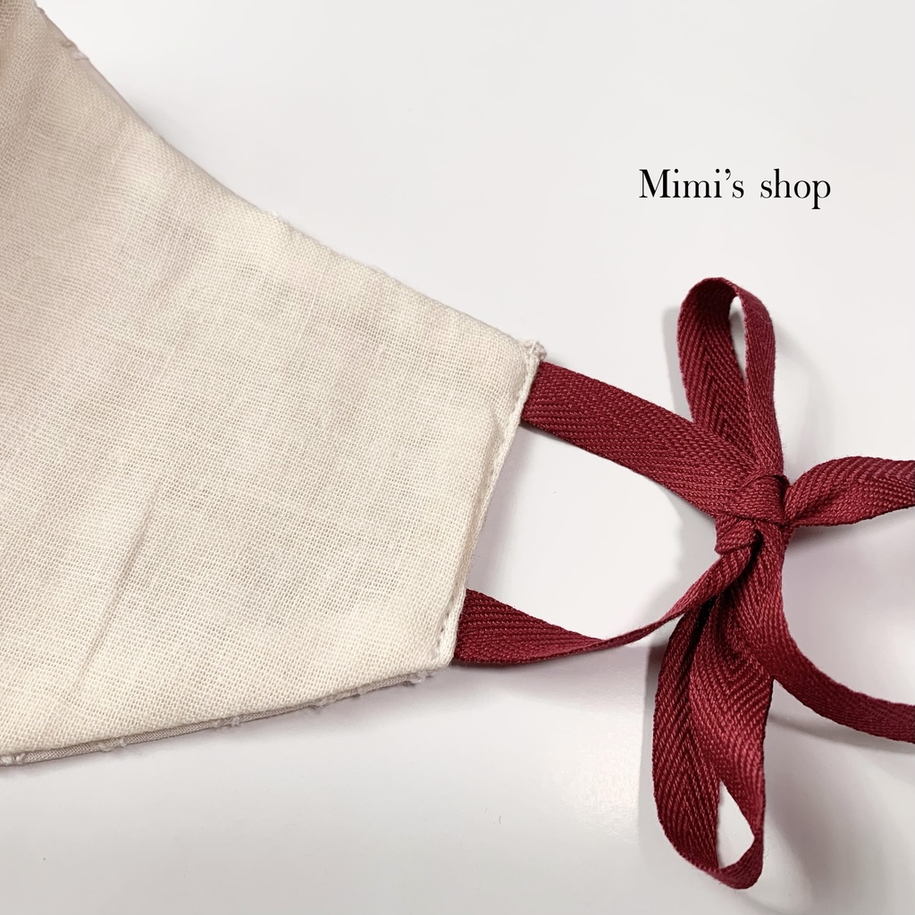 コットンレースの小顔見せリボンマスク ダブルガーゼ ピンクベージュ 花柄 肌荒れしない 洗える オールシーズン