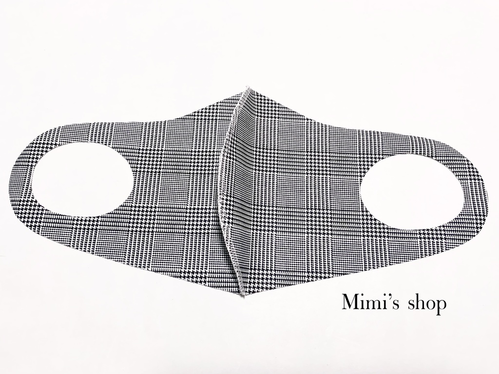 水着用素材 立体マスク プリント おしゃれ かわいい 速乾 グレンチェック 白 黒 グレー 男女兼用