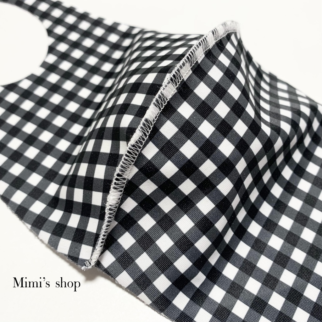 水着用素材 立体マスク プリント おしゃれ かわいい 速乾 チェック柄 黒 白 モノトーン 男女兼用