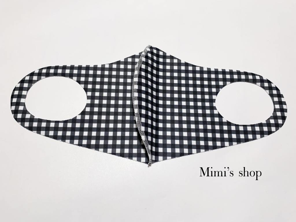 水着用素材 立体マスク プリント おしゃれ かわいい 速乾 チェック柄 黒 白 モノトーン 男女兼用