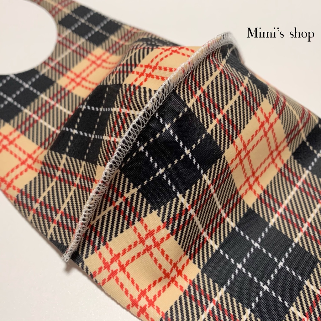 水着用素材 立体マスク プリント おしゃれ かわいい 速乾 タータンチェック イエロー チェック柄 男女兼用