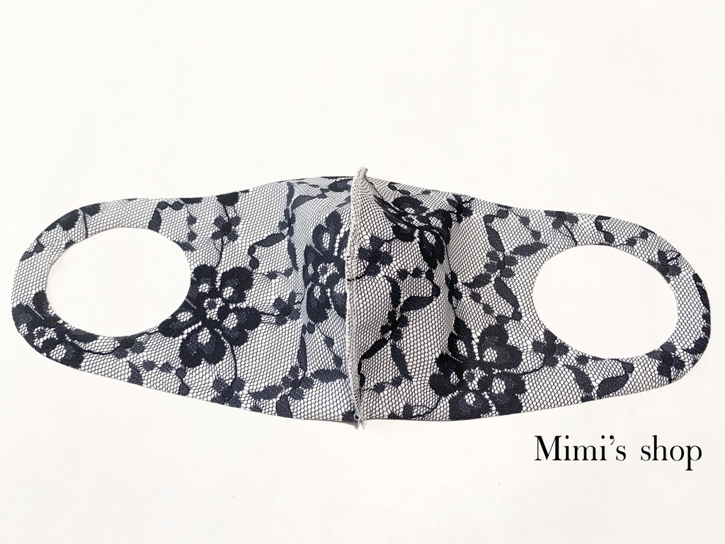 水着用素材 立体マスク プリント おしゃれ かわいい 速乾 レース ブラック ホワイト 白 黒 男女兼用