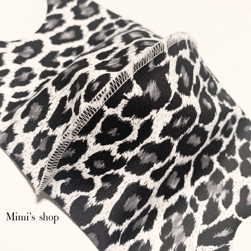 水着用素材 立体マスク プリント おしゃれ かわいい レオパード ヒョウ柄 黒 男女兼用 蒸れない 快適