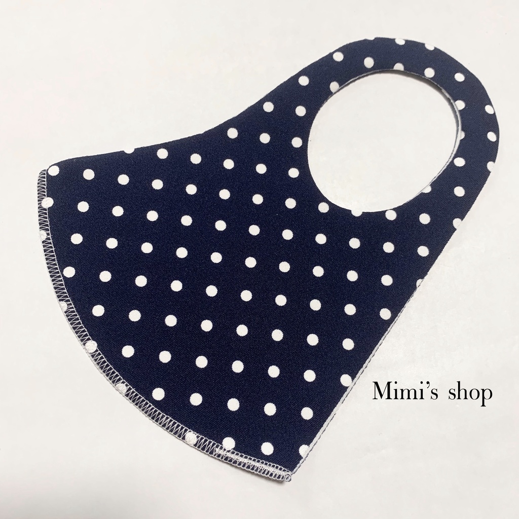 水着用素材 立体マスク プリント おしゃれ かわいい 水玉 ドット ネイビー ホワイト 紺 白 男女兼用