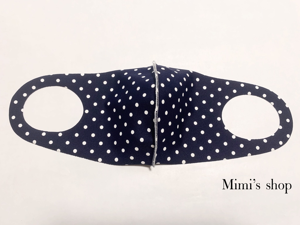 水着用素材 立体マスク プリント おしゃれ かわいい 水玉 ドット ネイビー ホワイト 紺 白 男女兼用
