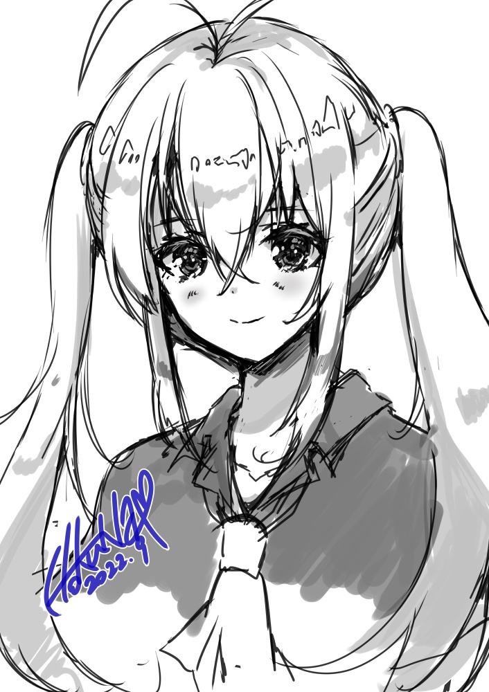 アナログイラスト原画 直筆 一点もの ツインテール パンツ 制服