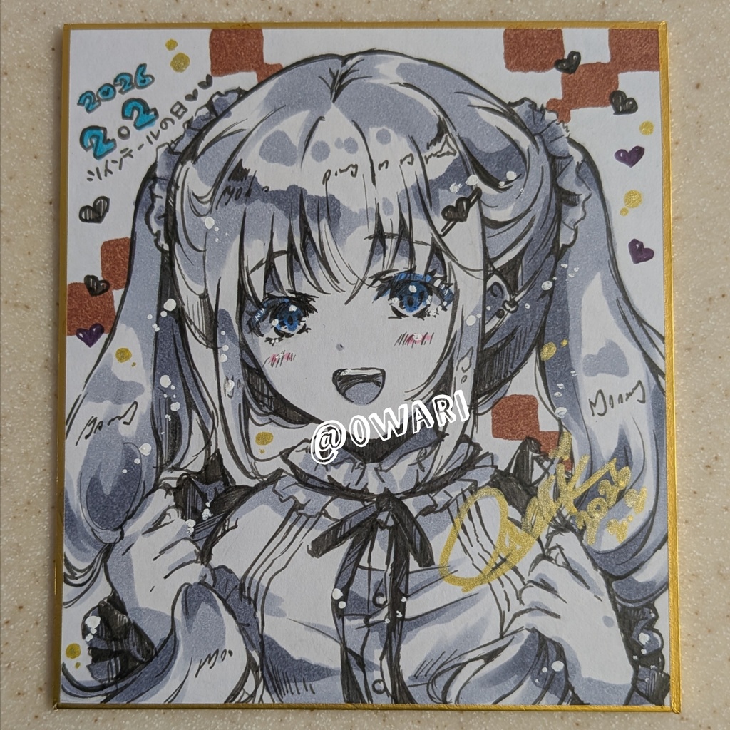 【直筆イラストミニ色紙】ツインテールの子