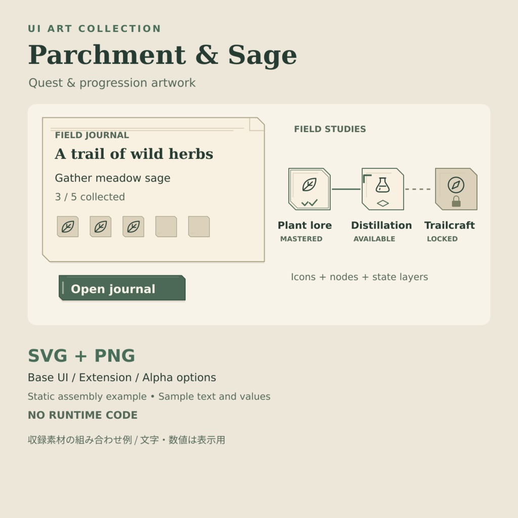 Parchment & Sage Complete｜ファンタジーUI素材 SVG・PNG