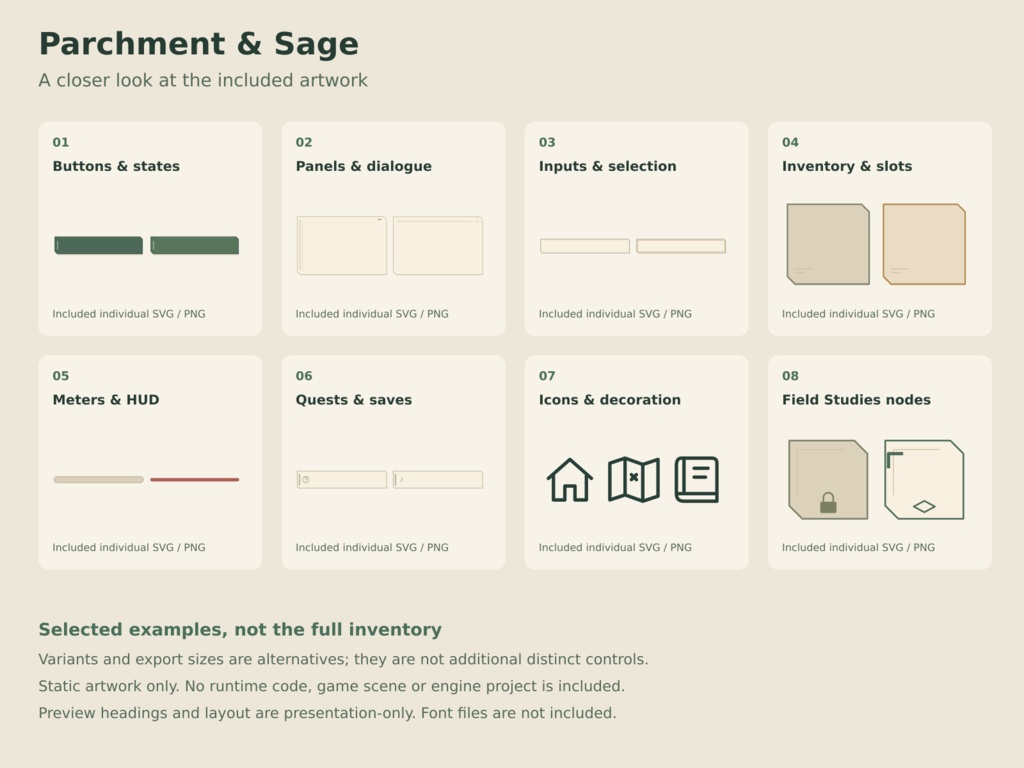 Parchment & Sage Complete|ファンタジーUI素材 SVG・PNG