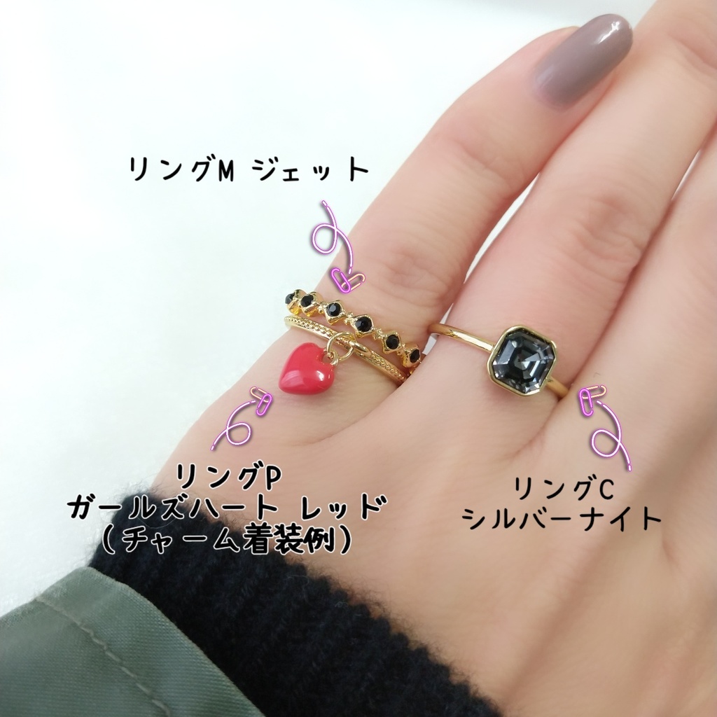 【リングM ハーフエタニティ2 スクエア】ゴールド_4種