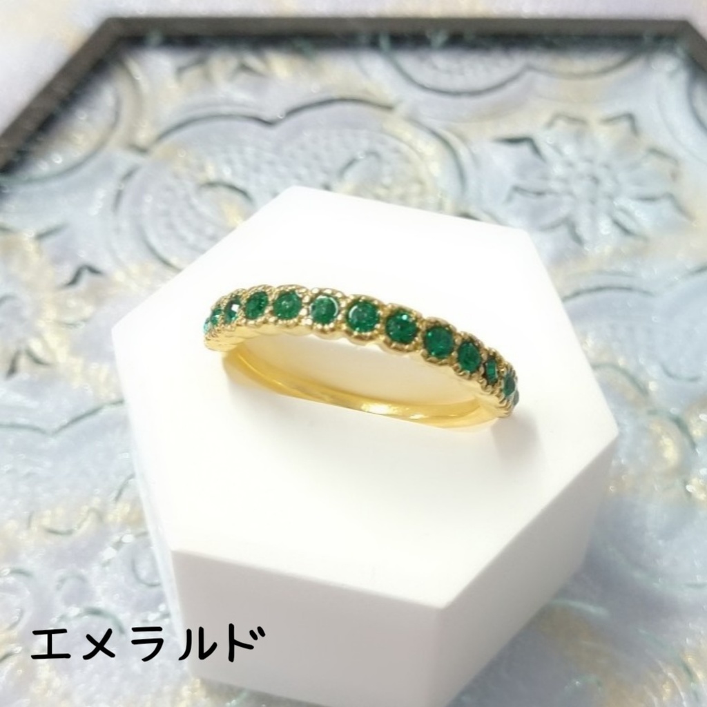 【リングN ハーフエタニティ3 ラウンドミル】ゴールド_5種