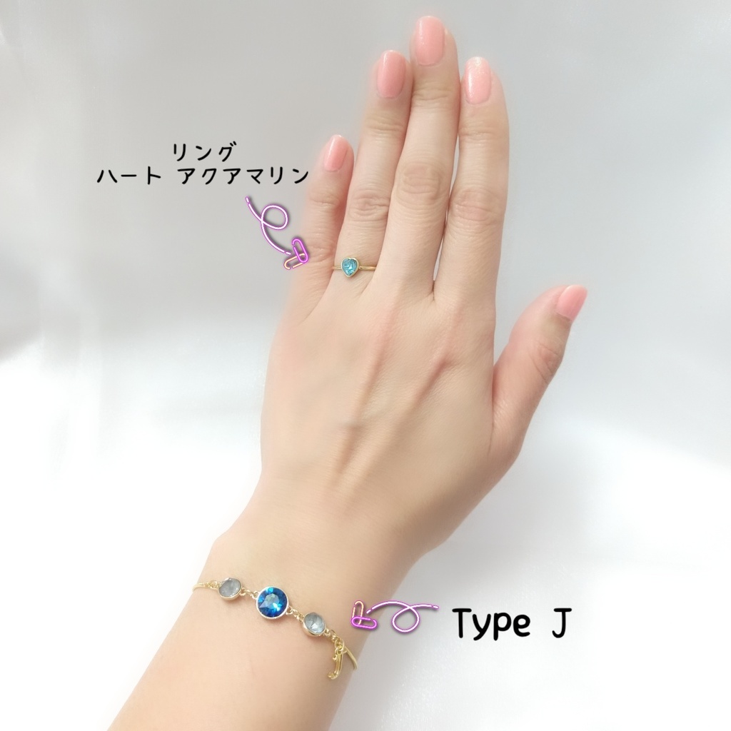 【ブレスレットC】ストーンイニシャルブレス_6種