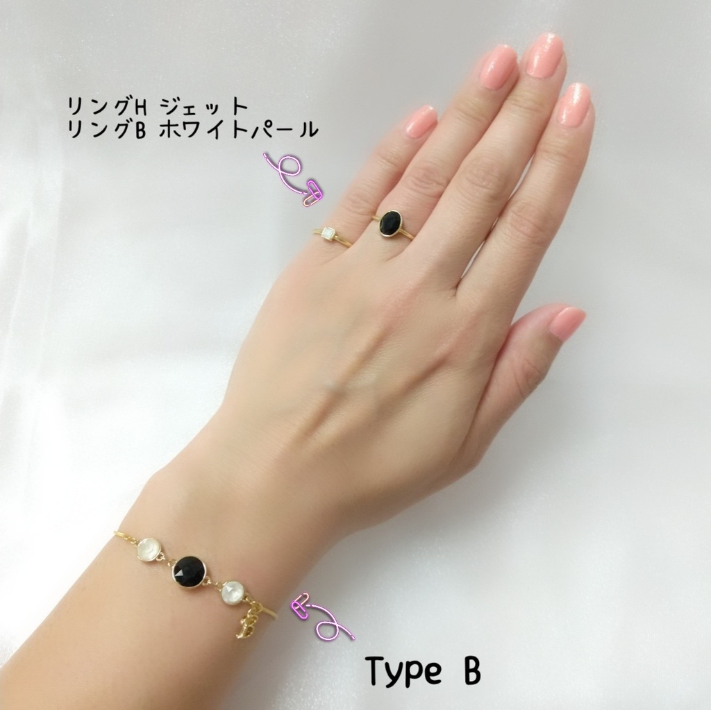 【ブレスレットC】ストーンイニシャルブレス_6種